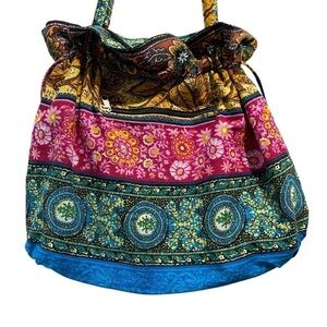 Temptation Italy Multi Color
Floral Boho Chic Canvas zipper cinched Tote  Bag